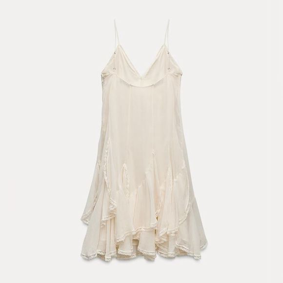 FINAL SALE ZARA NWT RUFFLED LACE MIDI DRESS ZW COLLECTION in Cream Size M Boho - Picture 11 of 15